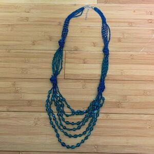Long Blue & Green Statement Beaded Necklace